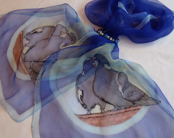 Silk Chiffon Scarf, Custom order Hand painted