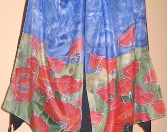 Silk scarf "Poppy Fields", CUSTOM ORDER Hand painted