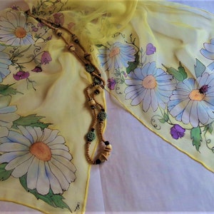 Silk Chiffon Scarf Custom order Hand painted Flower of the Month April image 1