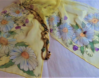 Silk Chiffon Scarf Custom order Hand painted "Flower of the Month" April