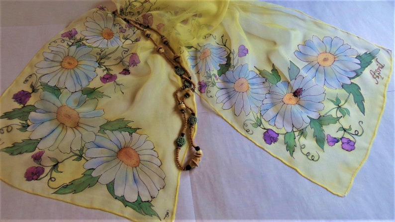 Silk Chiffon Scarf Custom order Hand painted Flower of the Month April image 1