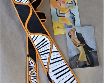 Silk Tie "Solo Piano", Hand painted, CUSTOM ORDER