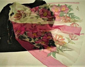 SilkSilk Chiffon Scarf Custom order Hand painted  "Flowers of the Month" June