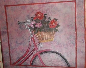 Silk square scarf  "I love to ride my bicycle" Silk gift Custom Order Hand painted