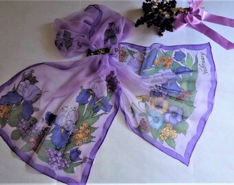 Silk Chiffon Scarf Custom order Hand painted "Flower of the Month"