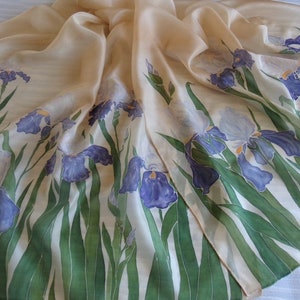 Seidenschal-Wrap &quot;Lila Irises&quot;, Größe: 30x72in (76x182cm), Spezialanfertigung Handbemalt