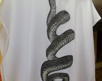 Silk Crepe de Chine poncho-tunic Kundalini Snake, CUSTOM ORDER Hand painted