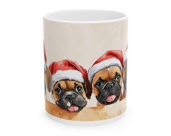 Julmugg med boxerhundar | Jultomtevalp keramikmugg, valpar, valp, valp, hund, jul, jul, presenter, kaffe, mugg