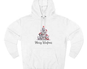 Sudadera con capucha festiva para mascotas con diseño de Merry Woofmas, regalo navideño para amantes de los perros, ropa acogedora de invierno, sudadera con capucha de animales adorables, perfecta para Navidad.