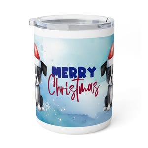 Merry Christmas Insulated Coffee Mug, Cute Dog Holiday Gift, Christmas Pet Lover Mug, Winter Beverages, Dog Cartoon Christmas Coffee Cup