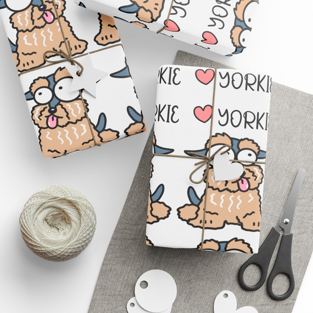 Yorkie Wrapping Paper Cute Yorkie Pattern Wrapping Paper | Dog Bone Hearts Puppy Gift Wrap - Etsy