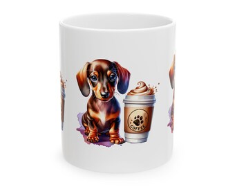 Daschund Ceramic Mug, Dog Lover Gift, Pup Puppy Tea Cup, Dachshund Coffee Mug, Animal Lover Kitchen Decor, Pet Owner Gift, 11oz 15oz