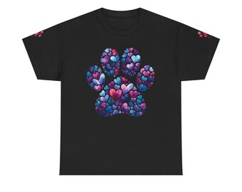 Heart Paw Print T-Shirt | Paw Print Made of Colorful Hearts Dog lover Dog mama Dog mom Puppy Pup Pupper valentine XOXO love