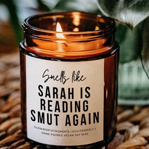 Personalized She&#39;s Reading Smut Soy Wax Candle, Custom Favorite Spicy Book Gag Gift For Her, Romantic Fantasy Novel Girlfriend Romance Lover