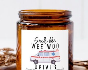 Funny Ambulance Driver Soy Wax Candle, EMT Emergency Medical Technician, EMS First Responder Student, Paramedic Graduate, Wee Woo 2026