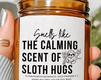 Cute Sloth Hugs Soy Wax Candle, Adorable Sloth Themed Present For Animal Enthusiasts, Zoologist Unique Gift For Zoo Animal Lovers
