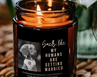 Personalized Dog Parents Getting Married Soy Wax Candle, Custom Pet Photo Engagement Gift
