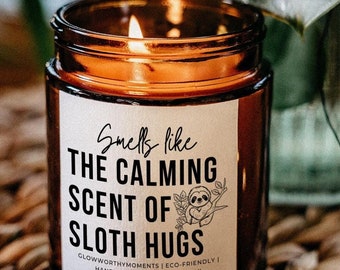 Cute Sloth Hugs Soy Wax Candle, Adorable Sloth-Themed Present, Perfect for Animal Enthusiasts, Zoologists Unique Gift for Zoo Animal Lovers