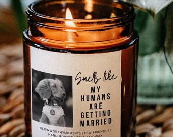 Personalized Dog Parents Getting Married Soy Wax Candle, Custom Pet Photo Engagement Gift, She Said Yes Present, Dog Mom And Dad Bridal Gift