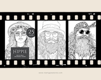 Hippie Coloring Pages | Printable Adult Coloring Pages | Bohemian Woman Coloring Book Digital Download | Hippie Party Activity Stress Relief