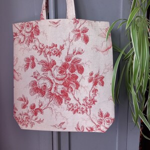 Linen tote bag, toile de jouy vintage fabric ,tote bag, knitting bag, produce bag, lunch bag, zero waste