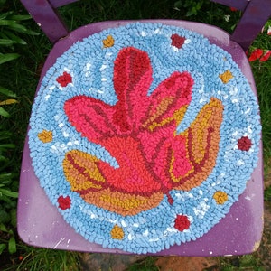 Chair cushion , hooked cushion, handmade cushion,leaf, zero waste, eco and earth friendly