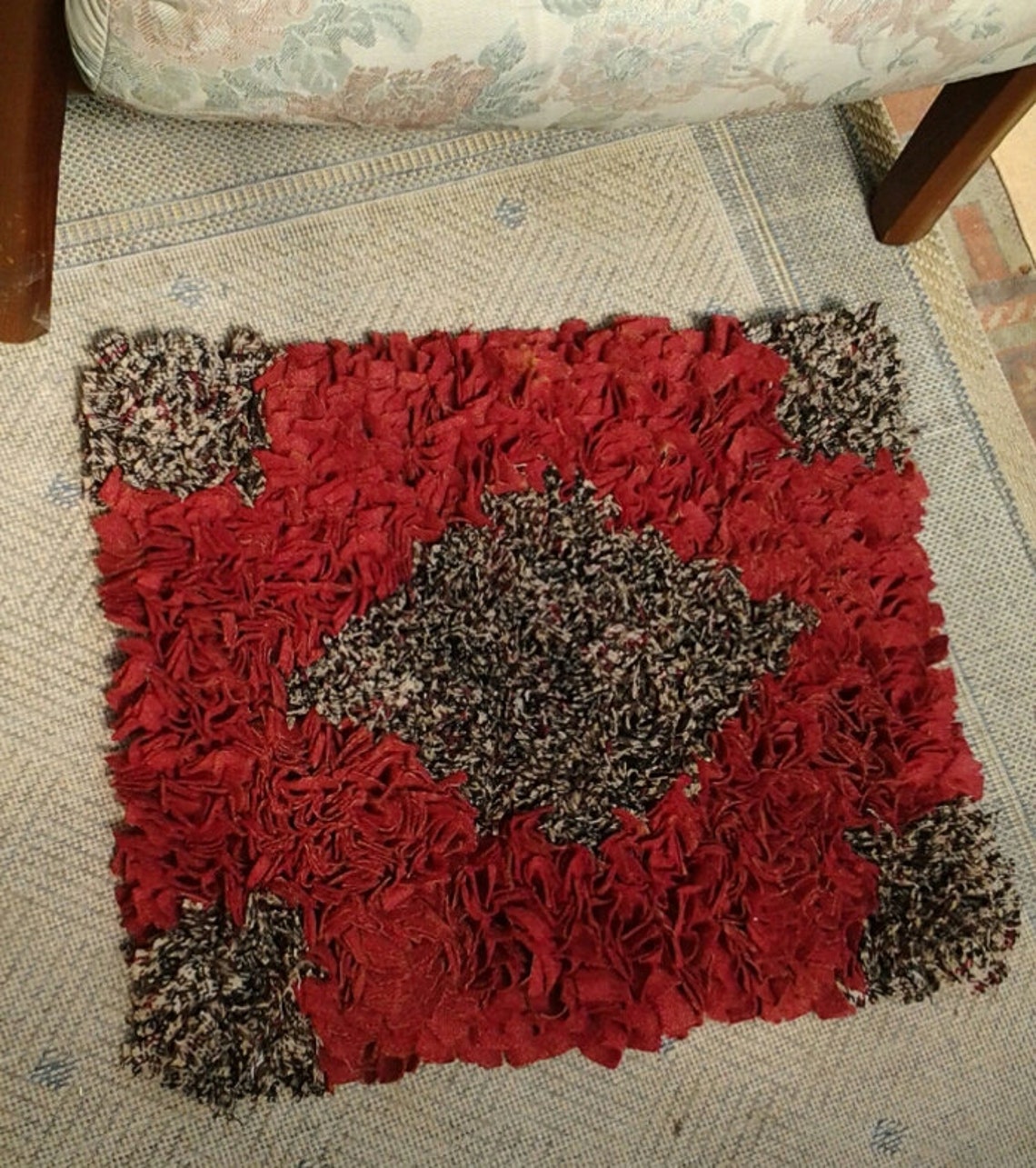 Rag Rug proggy rug Floor rugzero waste wool rug Etsy
