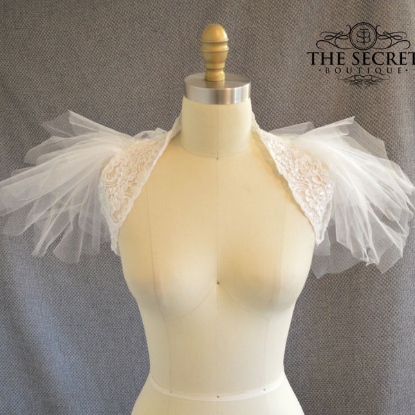 Bridal capelet/wedding shrug/tulle neck piece/Angel shrug/tulle shrug/couture neck piece