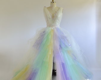 Fairytale rainbow wedding dress with sequin and lace