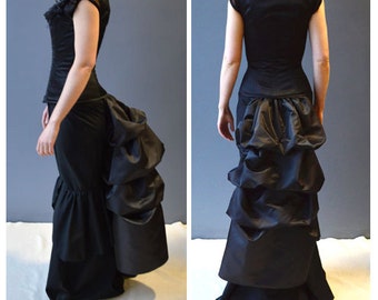 Tie on bustle black-long bustle- over skirt-victorian bustle-steampunk over skirt