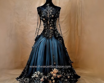 digital art print blue and black gothic gown
