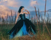 gothic wedding dress-holographic wedding dress-black wedding gown-once piece corset wedding gown-tulle wedding dress-alternative dress