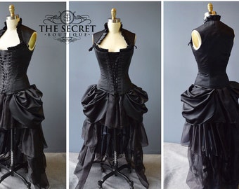 Schwarzes Gothic Korsett hoch tief kleid von The Secret Boutique