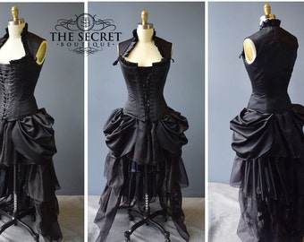 Black Gothic corset dress high low custom made masquerade wedding dress by The Secret Boutique