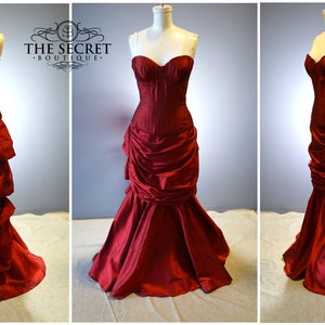 gothic wedding gown/red bustle gown/valentines day/alternative wedding dress/Halloween wedding dress/mina inspired gown/dark academia