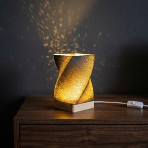 Lampada da tavolo e comodino - Base per lampada a LED in legno a spirale moderna e accogliente con paralume