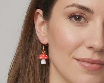 Pendientes de setas delicados y bonitos - Fairy Cottage Core - Pendientes colgantes hechos a mano en oro y plata, regalo para ella