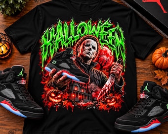 Jordan 5 Halloween, Sneaker Match Tee, Retro 5 Outfit, Horror Streetwear, and Halloween Graphic T-Shirt