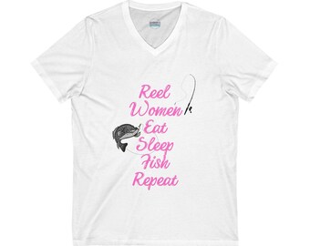 Fishing V-Neck Tee for Reel Women, Perfect for Outdoor Activities, Gift for Anglers, Fishing Enthusiast Shirt, Casual Wear, Birthday Gift