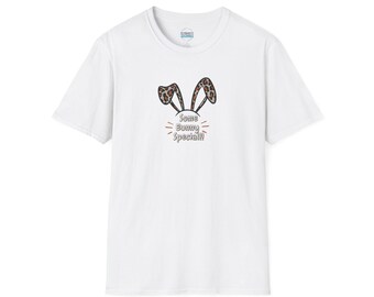 Leopard Bunny Ears Unisex Softstyle T-Shirt - Perfect for Easter and Spring Celebrations