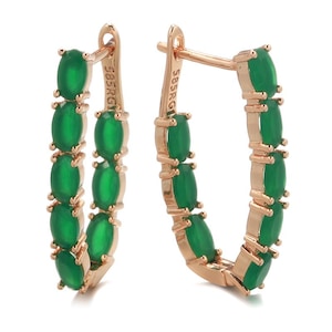 Enerald Green CZ Gemstone Earrings - Elegant 14K Gold Filled Earrings - Classic Zirconia Lever Back Earrings - Rose Gold Green Earrings.