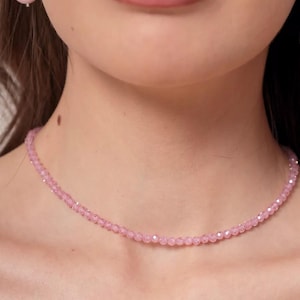Natural Rose Quartz Beaded Necklace - Handmade Gemstone Jewelry - Elegant Minimalist Necklace for Women - Healing Crystal Necklace - Gift.
