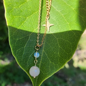 Natürliche Rosenquarz und Mondstein Halskette - Liebe Amotive Heilung Intuition Halskette - Heilende Kristall Elegante Halskette - Birthstone Geschenk