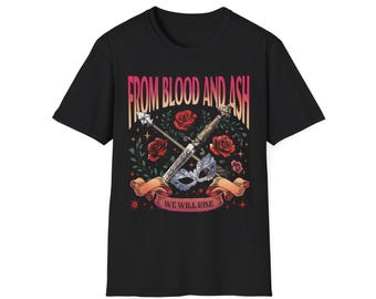 Bücherwurm Merch | From Blood and Ash Unisex Softstyle T-Shirt, Buch Nerd Geschenk, Fantasy Buch, Booktok Bücher