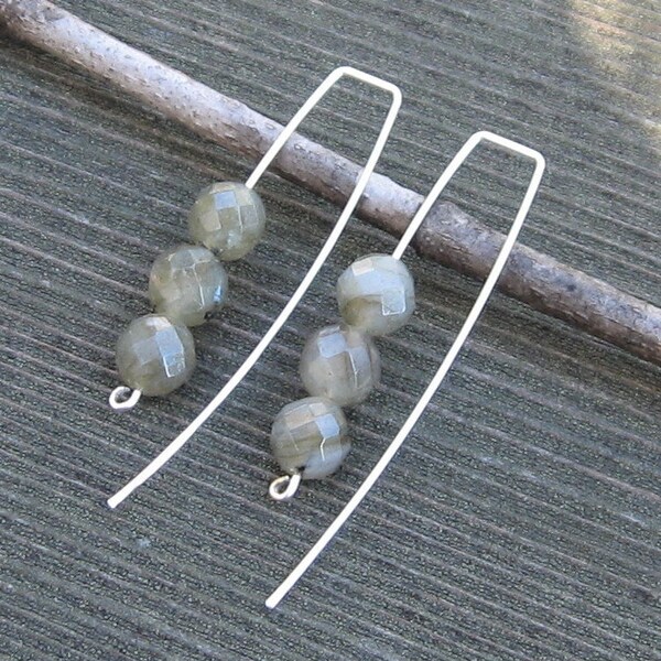 Labradorite Earrings Sterling Silver Long Lean