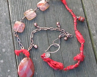 Cherry Quartz Scarlet Silk Necklace Copper