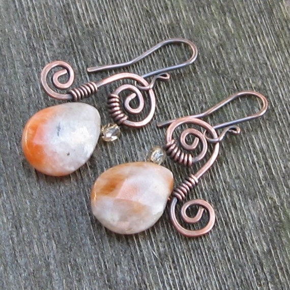 Calcite Teardrop Earrings Copper Swirls | Etsy