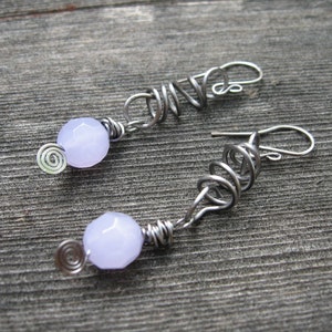 Purple Glass Dangle Earrings Steel Sterling Silver