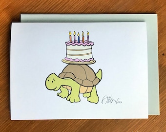 Birthday Turtle Greeting Cards - set of 4 (5 x 7)
