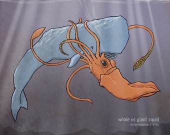 Whale vs Giant Squid (8x10)